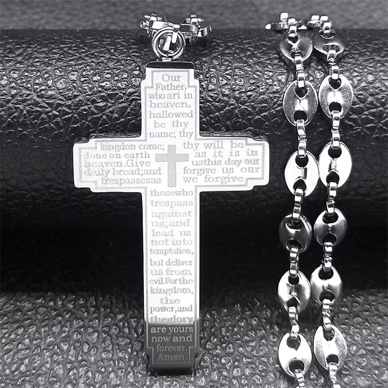 Jesus Cross Crucifix Pendant Necklace for Men Stainless Steel Gold Color Christian Coffee Bean Chain Jewelry Croix Chrétienne