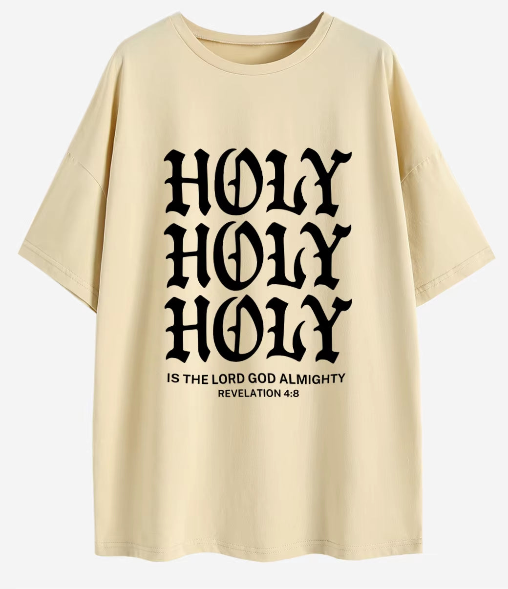 Holy Is the Lord God Almigh Oversized T-Shirt Christian Loose Tee Jesus Apparel Shirts Women Trendy Casual Cotton Aesthetic Top