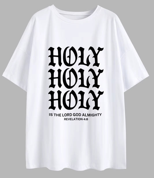 Holy Is the Lord God Almigh Oversized T-Shirt Christian Loose Tee Jesus Apparel Shirts Women Trendy Casual Cotton Aesthetic Top