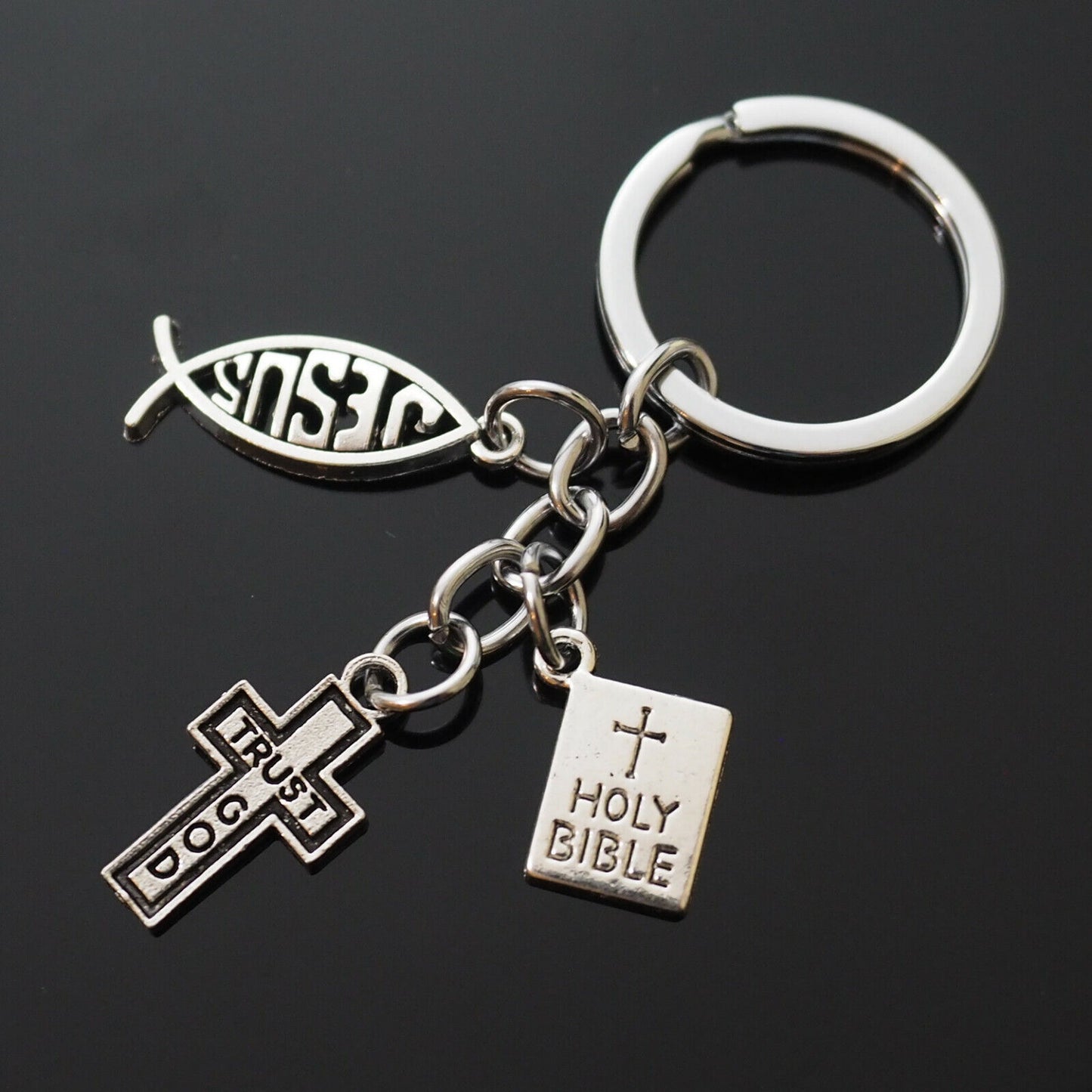 Trust God Cross Jesus Fish Christian Holy Bible Charms Keychain Gift Key Chain