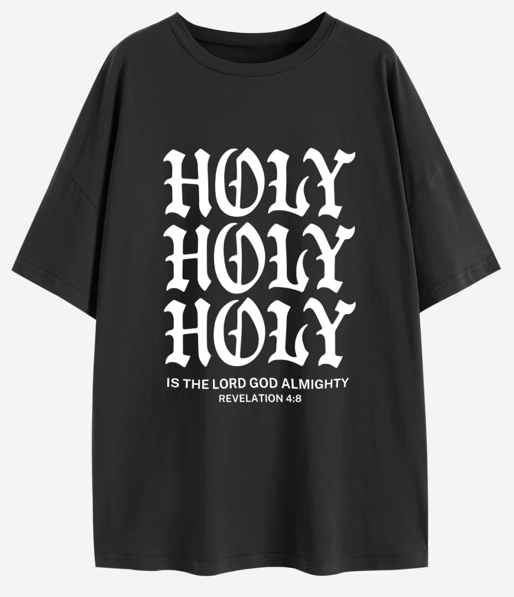 Holy Is the Lord God Almigh Oversized T-Shirt Christian Loose Tee Jesus Apparel Shirts Women Trendy Casual Cotton Aesthetic Top