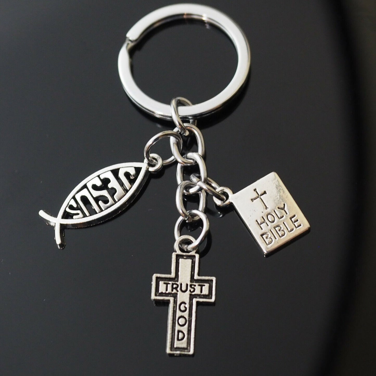 Trust God Cross Jesus Fish Christian Holy Bible Charms Keychain Gift Key Chain