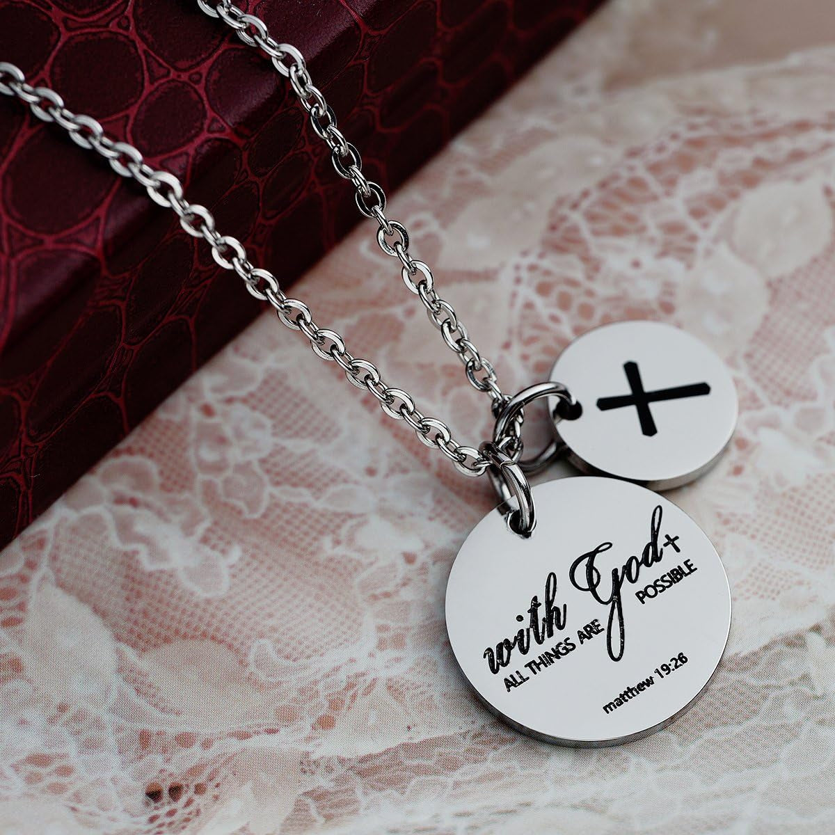 Bible Verse Necklace Cross Charm Confirmation Pendant Necklace Gift Scripture Jewelry