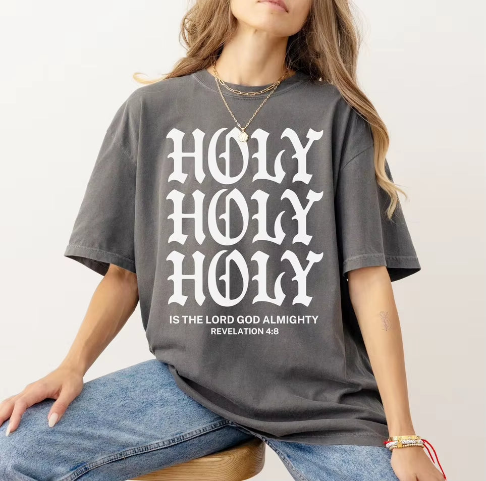 Holy Is the Lord God Almigh Oversized T-Shirt Christian Loose Tee Jesus Apparel Shirts Women Trendy Casual Cotton Aesthetic Top