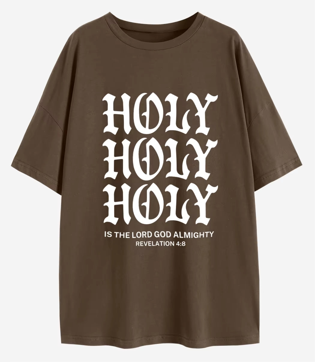 Holy Is the Lord God Almigh Oversized T-Shirt Christian Loose Tee Jesus Apparel Shirts Women Trendy Casual Cotton Aesthetic Top