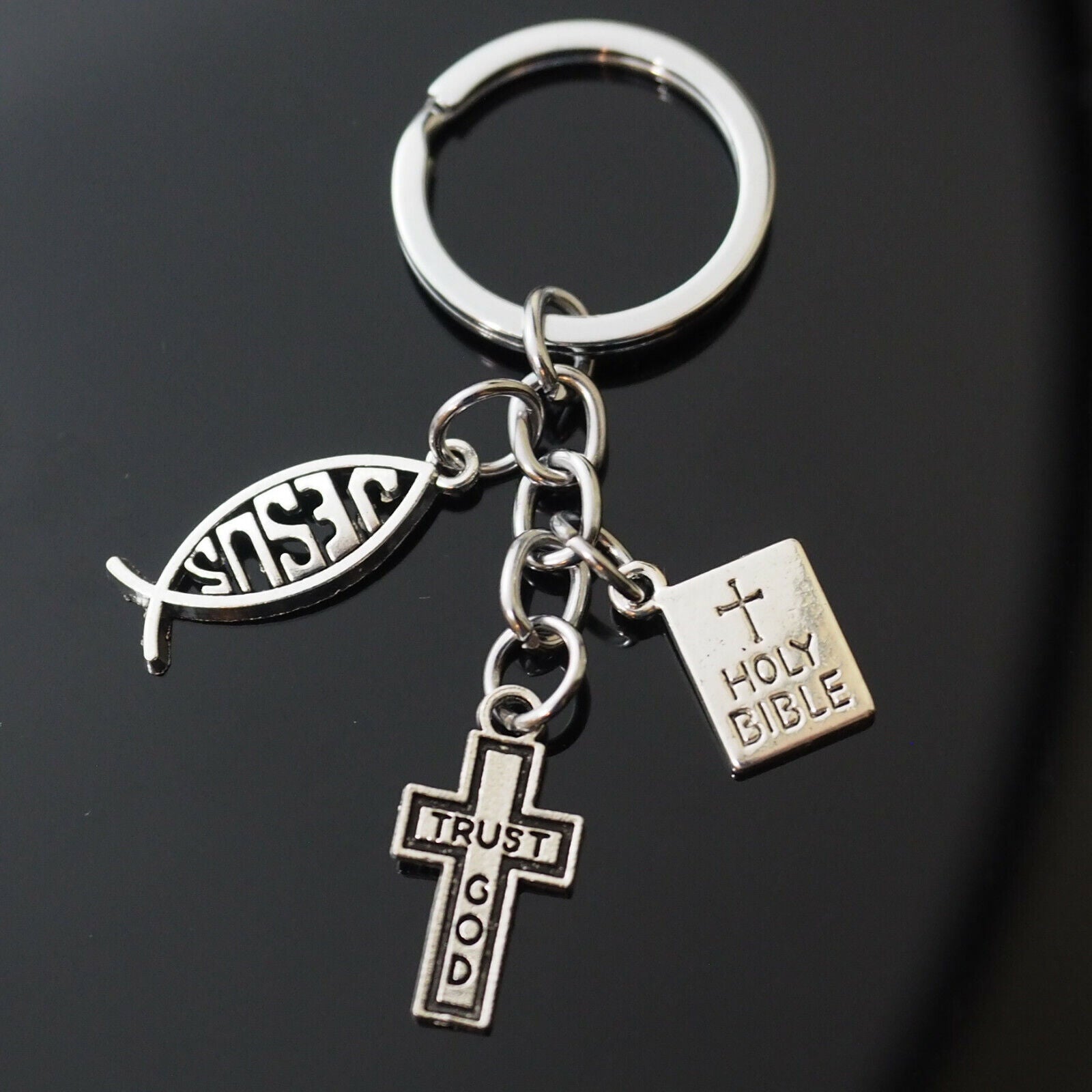 Trust God Cross Jesus Fish Christian Holy Bible Charms Keychain Gift Key Chain