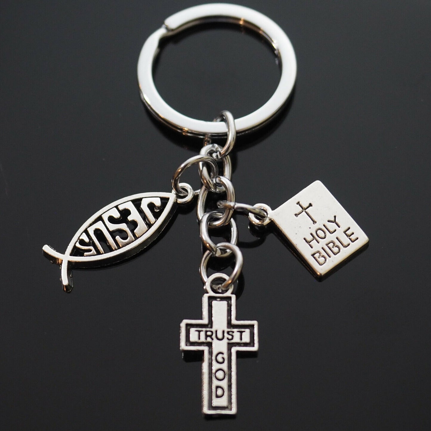 Trust God Cross Jesus Fish Christian Holy Bible Charms Keychain Gift Key Chain