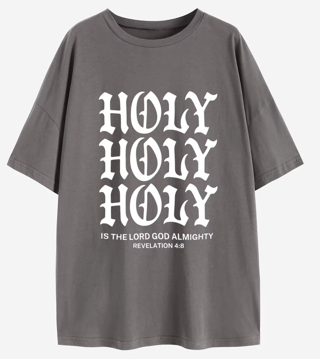 Holy Is the Lord God Almigh Oversized T-Shirt Christian Loose Tee Jesus Apparel Shirts Women Trendy Casual Cotton Aesthetic Top