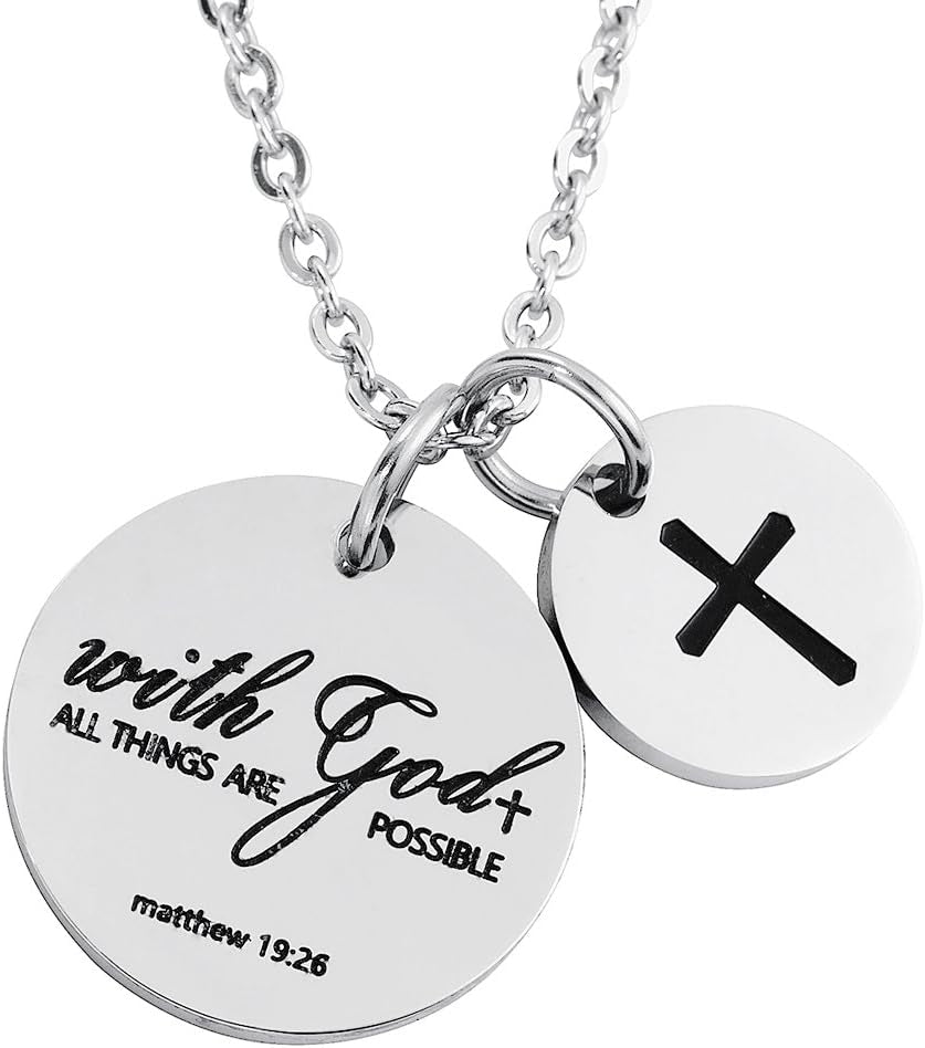 Bible Verse Necklace Cross Charm Confirmation Pendant Necklace Gift Scripture Jewelry