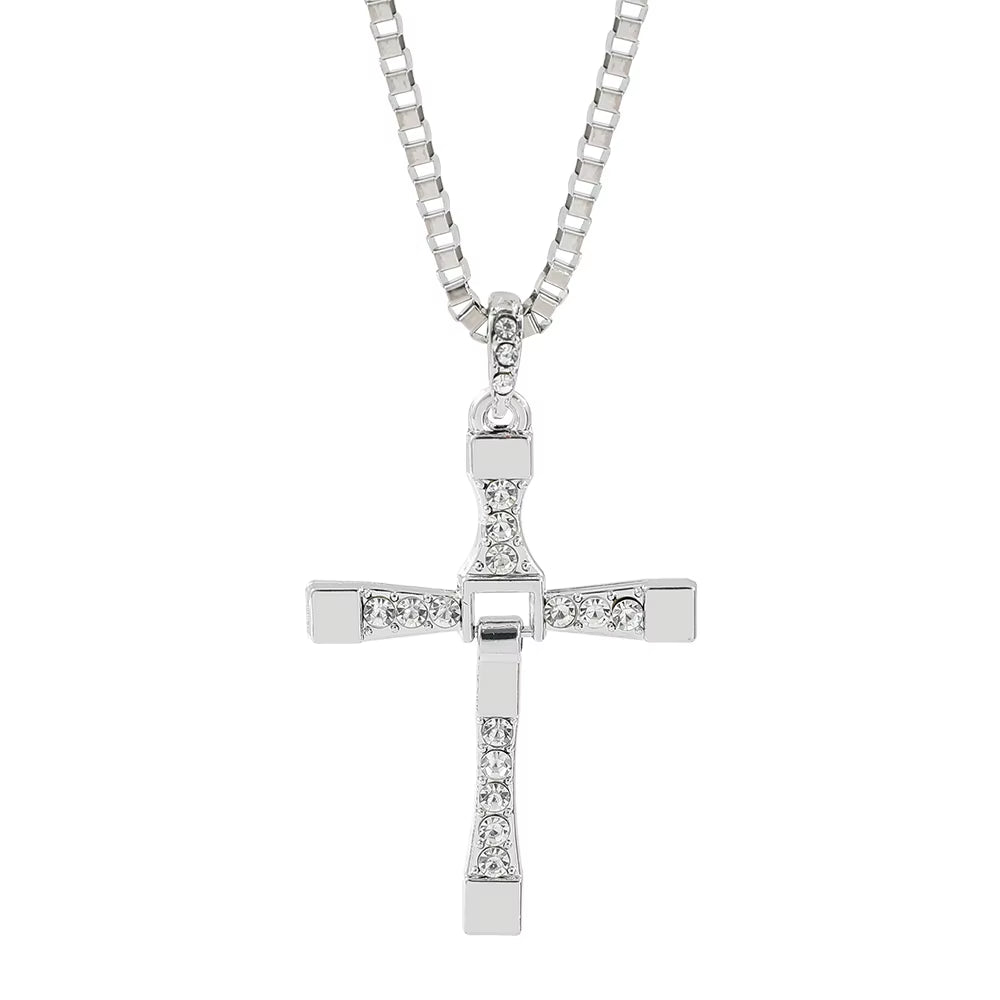 New Fast and Furious 10 Necklace Dominic Toretto Rhinestones Jesus Cross Pendant Necklace Collar Jewelry Decoration Accessories