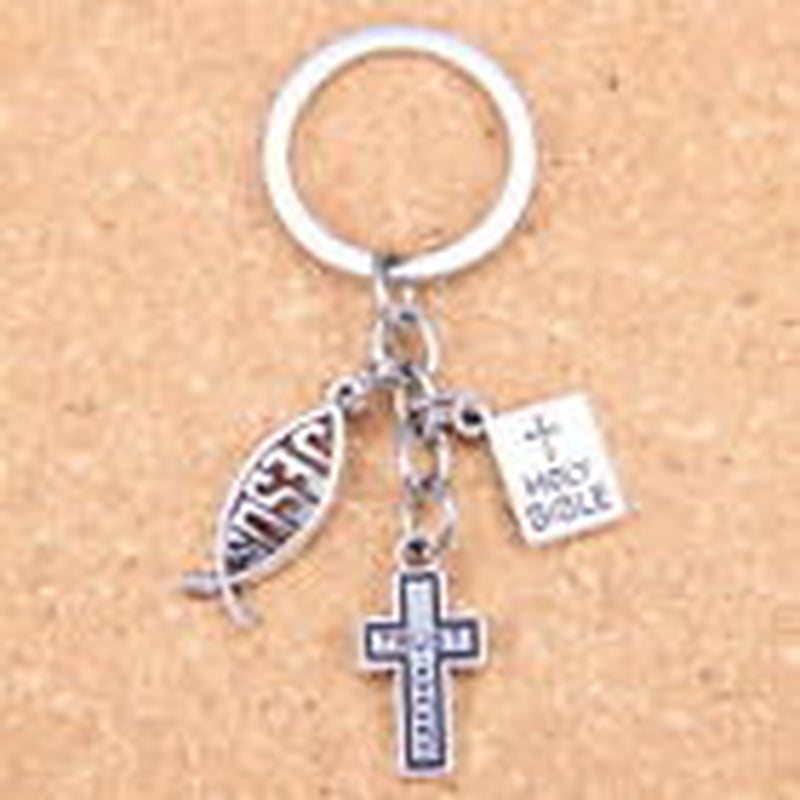 Trust God Cross Jesus Fish Christian Holy Bible Charms Keychain Gift Key Chain