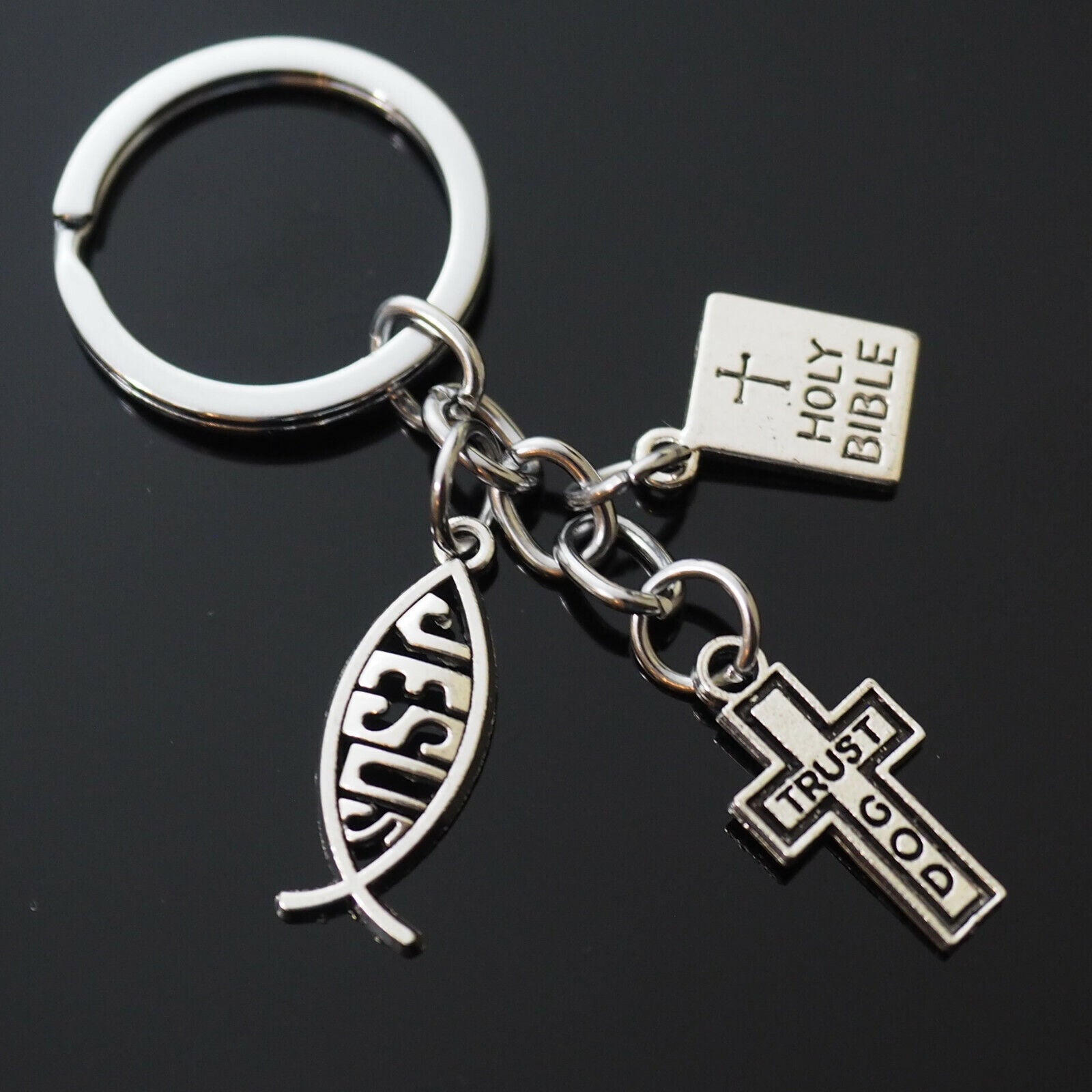 Trust God Cross Jesus Fish Christian Holy Bible Charms Keychain Gift Key Chain