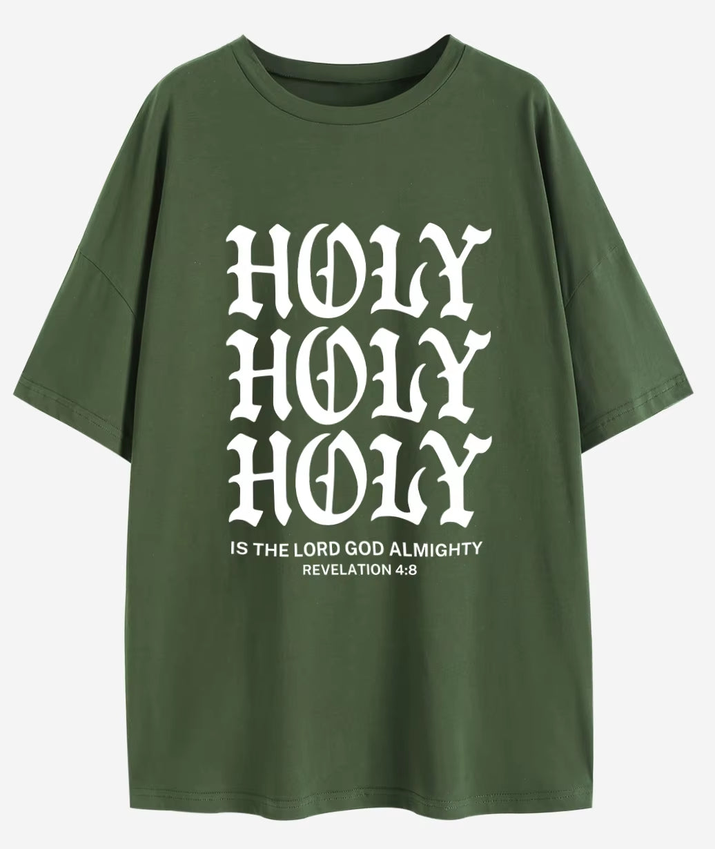 Holy Is the Lord God Almigh Oversized T-Shirt Christian Loose Tee Jesus Apparel Shirts Women Trendy Casual Cotton Aesthetic Top