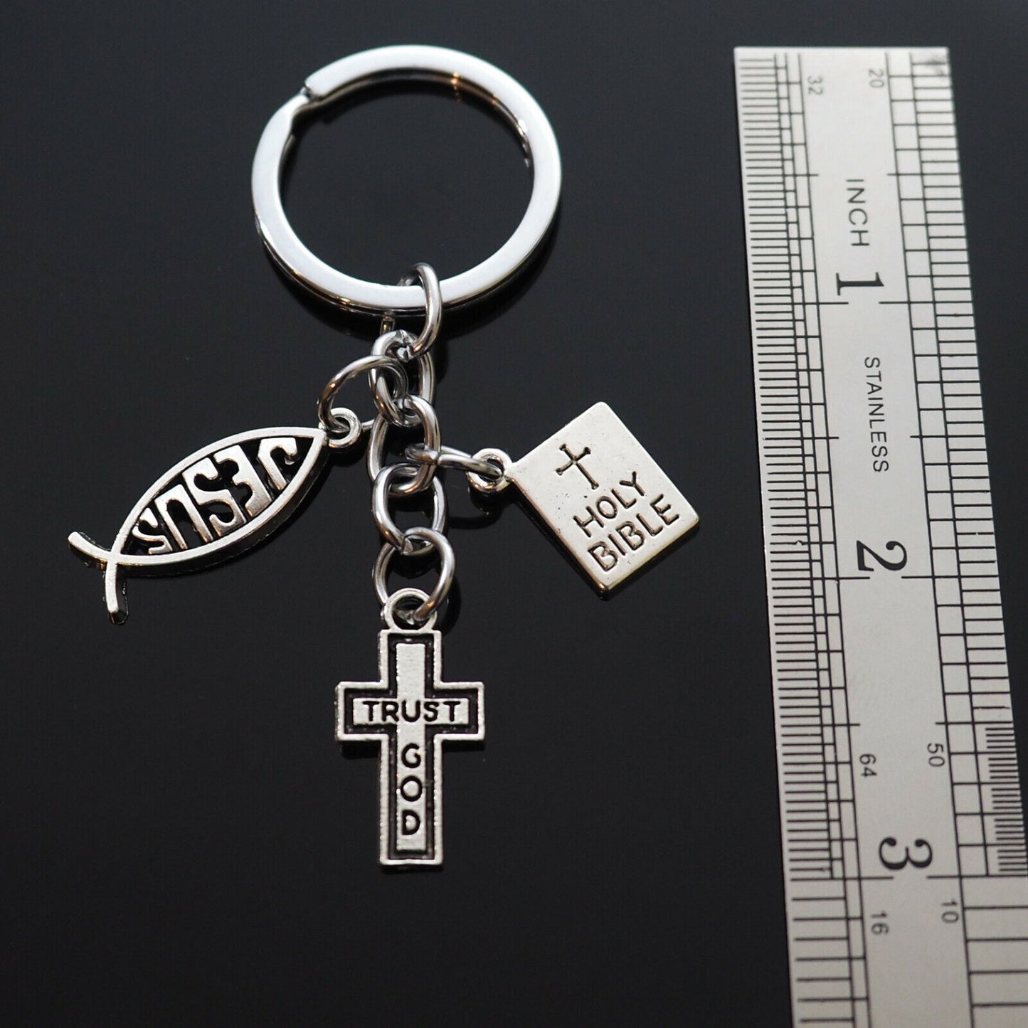 Trust God Cross Jesus Fish Christian Holy Bible Charms Keychain Gift Key Chain