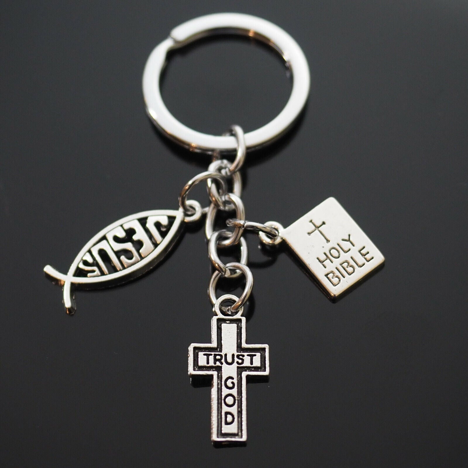 Trust God Cross Jesus Fish Christian Holy Bible Charms Keychain Gift Key Chain