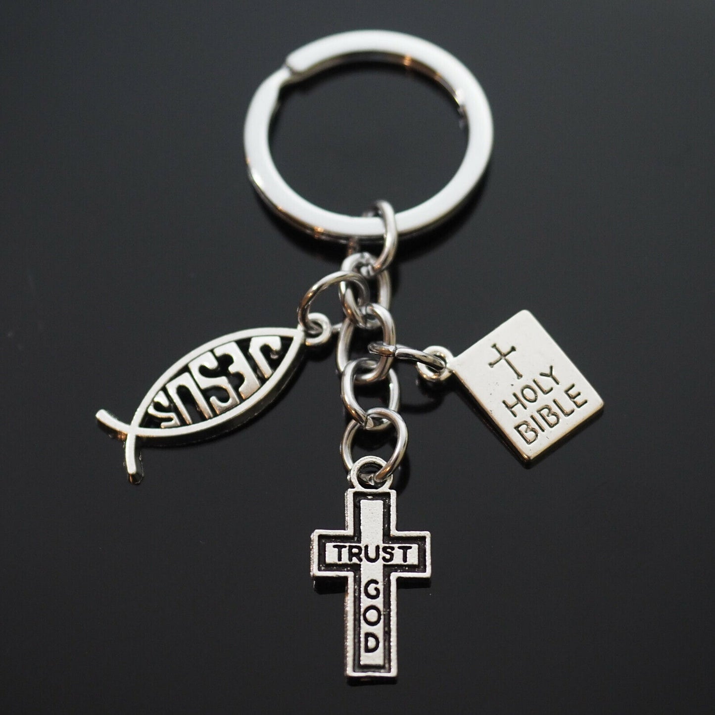 Trust God Cross Jesus Fish Christian Holy Bible Charms Keychain Gift Key Chain